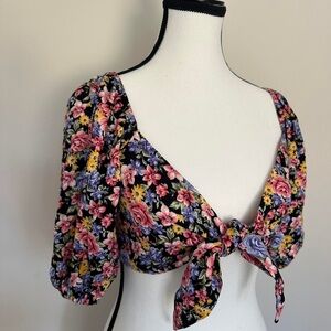 Floral Tie-Front Crop Top Vintage Forever 21